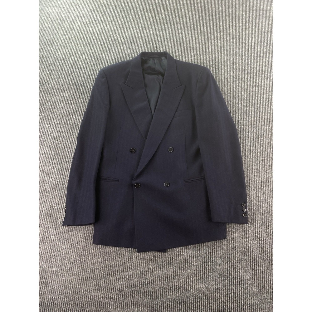 Vintage Marzotto Sport Coat 42 R Blue Wool Striped Double Breasted Luxury Italy